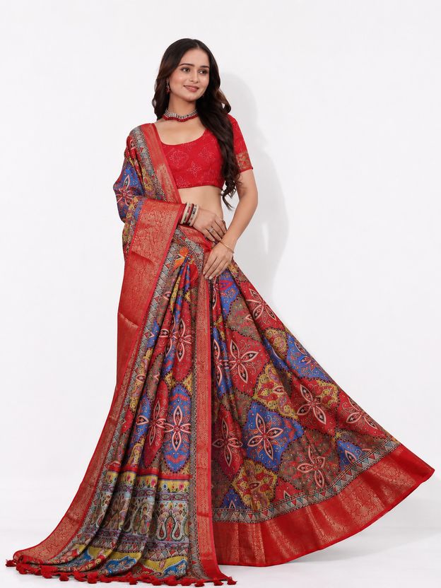 Rangrez Royale Crimson Paisley Jacquard Saree - Jacquard Woven Silk saree | Mumbai Bazar