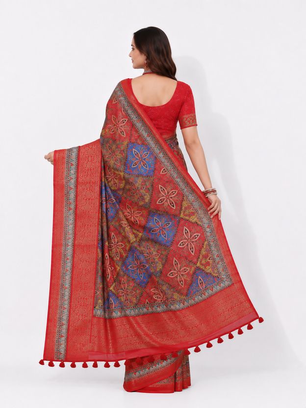 Rangrez Royale Crimson Paisley Jacquard Saree - Jacquard Woven Silk saree, palla detail | Mumbai Bazar