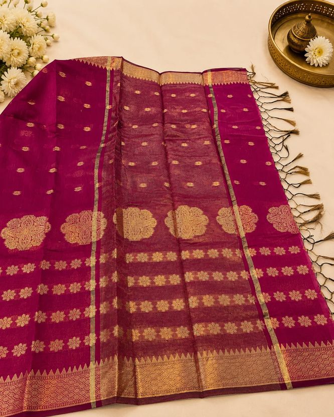 Woven Banarasi Cotton Silk Saree (Vibrant Magenta) - Banarasi Cotton Silk saree | Mumbai Bazar
